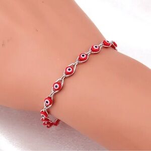 Red and Silver Evil Eye Bracelet
